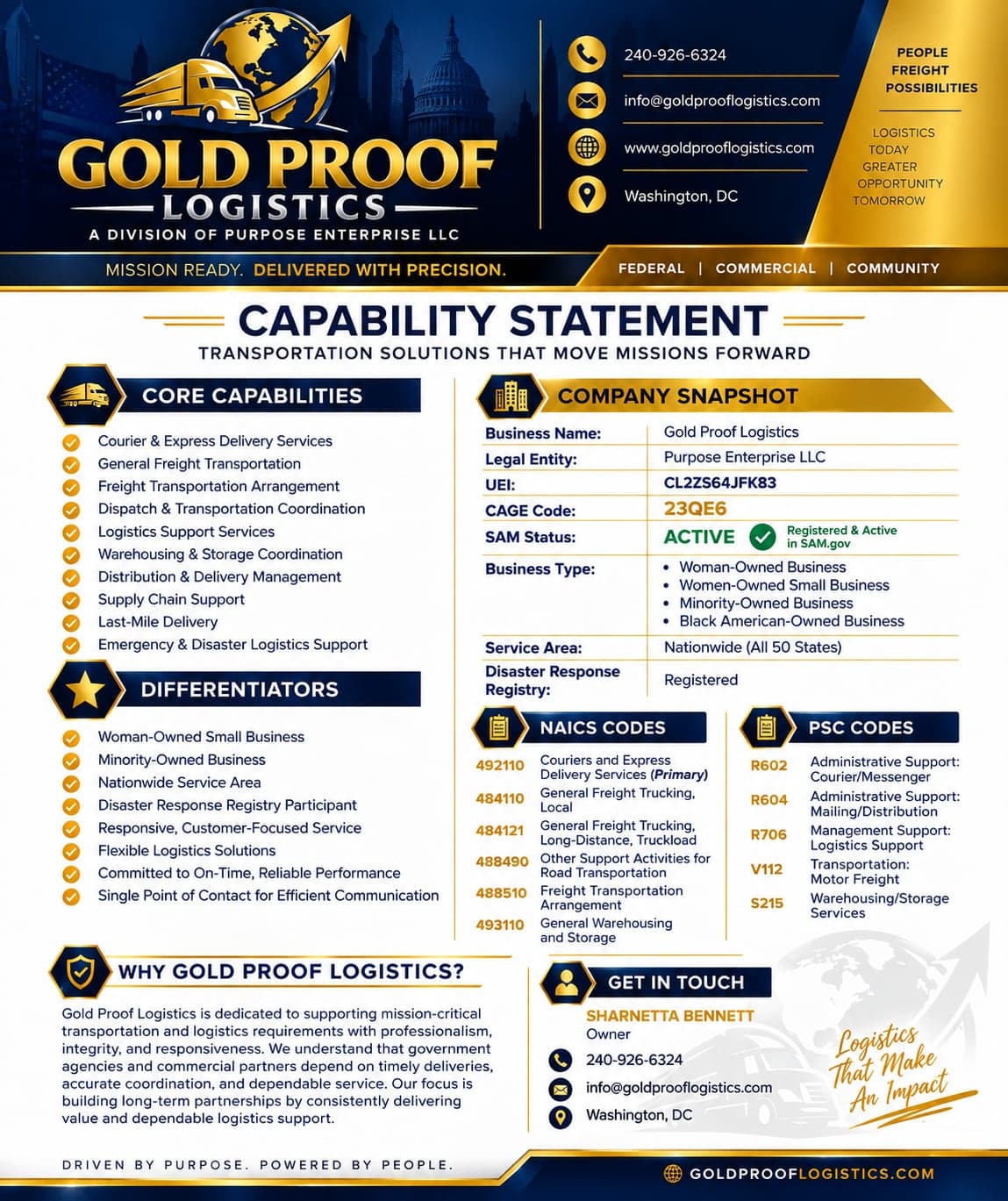 Gold Proof Logistics Capability Statement